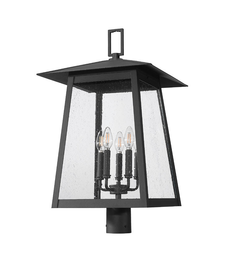 Z-Lite Rainer 5015PHXLR-BK 5-Light Black Aluminum Outdoor Post Mount Fixture With Clear Seedy Glass Shade