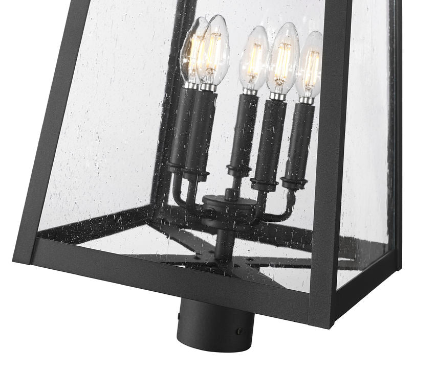 Z-Lite Rainer 5015PHXLR-BK 5-Light Black Aluminum Outdoor Post Mount Fixture With Clear Seedy Glass Shade