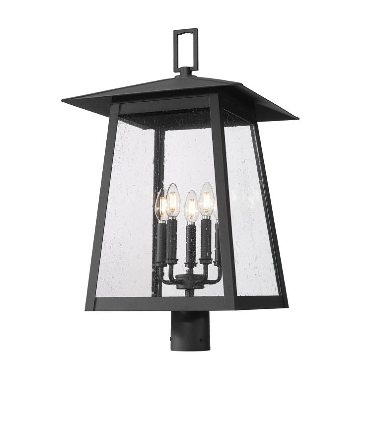 Z-Lite Rainer 5015PHXLR-BK 5-Light Black Aluminum Outdoor Post Mount Fixture With Clear Seedy Glass Shade