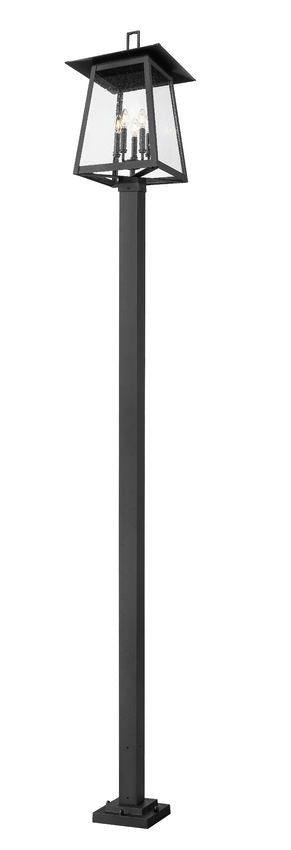 Z-Lite Rainer 5015PHXLS-536P-BK 5-Light Black Aluminum Outdoor Post Mounted Fixture With Clear Seedy Glass Shade