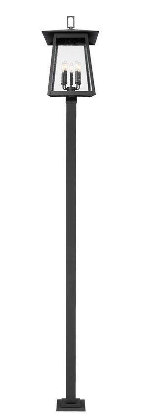 Z-Lite Rainer 5015PHXLS-536P-BK 5-Light Black Aluminum Outdoor Post Mounted Fixture With Clear Seedy Glass Shade