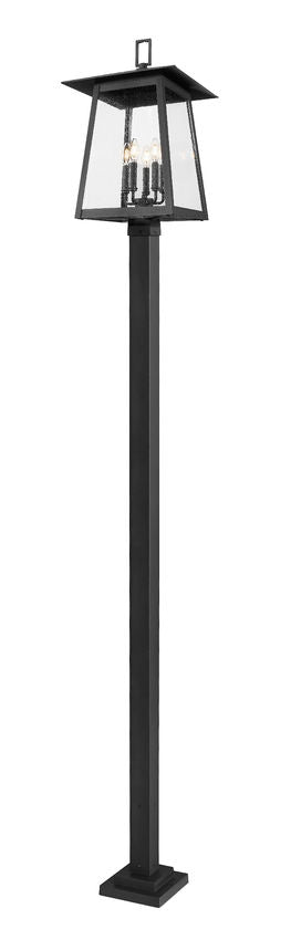 Z-Lite Rainer 5015PHXLS-536P-BK 5-Light Black Aluminum Outdoor Post Mounted Fixture With Clear Seedy Glass Shade