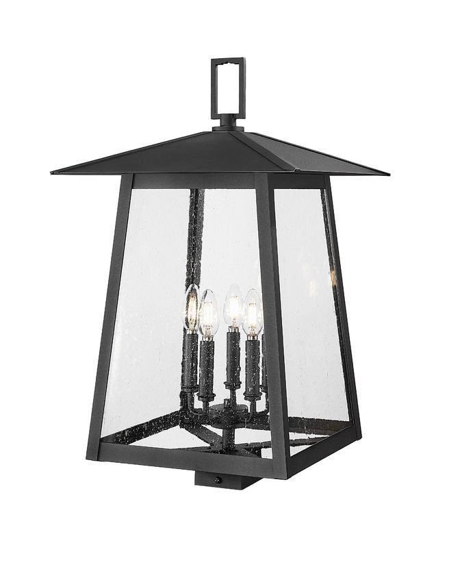 Z-Lite Rainer 5015PHXLS-BK 5-Light Black Aluminum Outdoor Post Mount Fixture With Clear Seedy Glass Shade