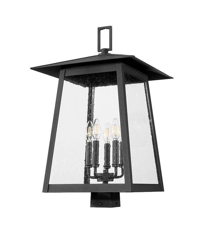 Z-Lite Rainer 5015PHXLS-BK 5-Light Black Aluminum Outdoor Post Mount Fixture With Clear Seedy Glass Shade