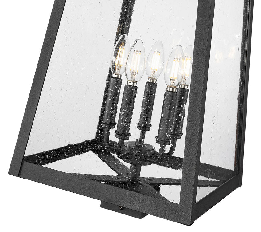 Z-Lite Rainer 5015PHXLS-BK 5-Light Black Aluminum Outdoor Post Mount Fixture With Clear Seedy Glass Shade