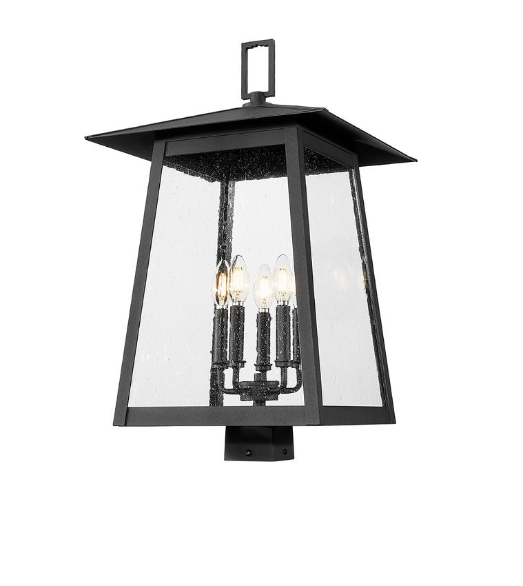 Z-Lite Rainer 5015PHXLS-BK 5-Light Black Aluminum Outdoor Post Mount Fixture With Clear Seedy Glass Shade