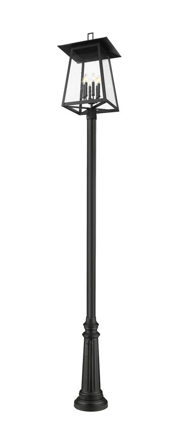 Z-Lite Rainer 5015PHXXLR-511P-BK 6-Light Black Aluminum Outdoor Post Mounted Fixture With Clear Seedy Glass Shade