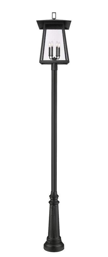 Z-Lite Rainer 5015PHXXLR-511P-BK 6-Light Black Aluminum Outdoor Post Mounted Fixture With Clear Seedy Glass Shade