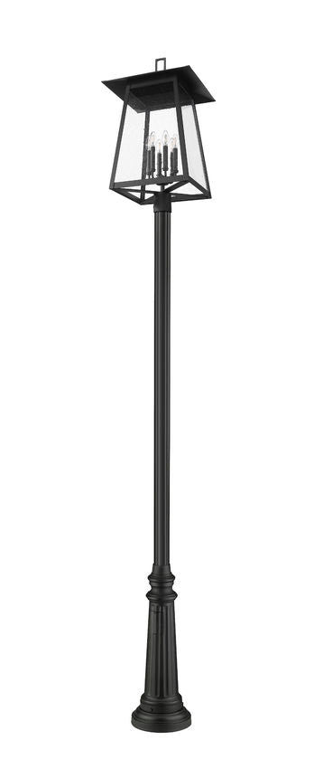 Z-Lite Rainer 5015PHXXLR-511P-BK 6-Light Black Aluminum Outdoor Post Mounted Fixture With Clear Seedy Glass Shade