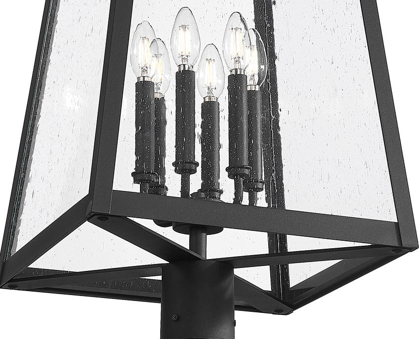 Z-Lite Rainer 5015PHXXLR-511P-BK 6-Light Black Aluminum Outdoor Post Mounted Fixture With Clear Seedy Glass Shade