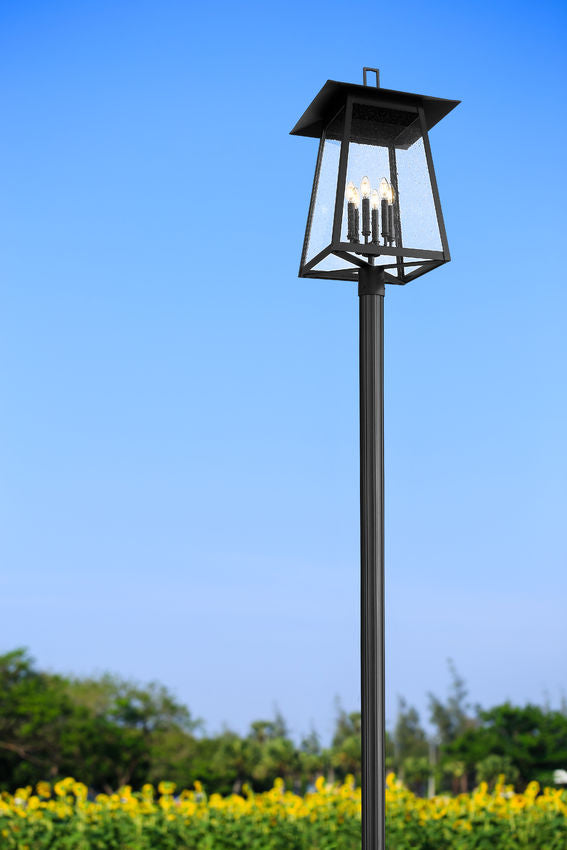 Z-Lite Rainer 5015PHXXLR-511P-BK 6-Light Black Aluminum Outdoor Post Mounted Fixture With Clear Seedy Glass Shade