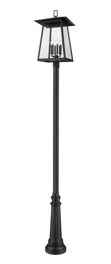 Z-Lite Rainer 5015PHXXLR-511P-BK 6-Light Black Aluminum Outdoor Post Mounted Fixture With Clear Seedy Glass Shade