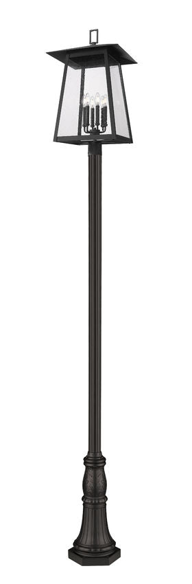 Z-Lite Rainer 5015PHXXLR-518P-BK 6-Light Black Aluminum Clear Seedy Glass Shade Outdoor Post Mounted Fixture