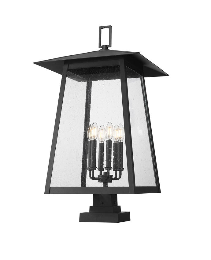 Z-Lite Rainer 5015PHXXLS-SQPM-BK 6-Light Black Aluminum Outdoor Pier Mount Fixture With Clear Seedy Glass Shade