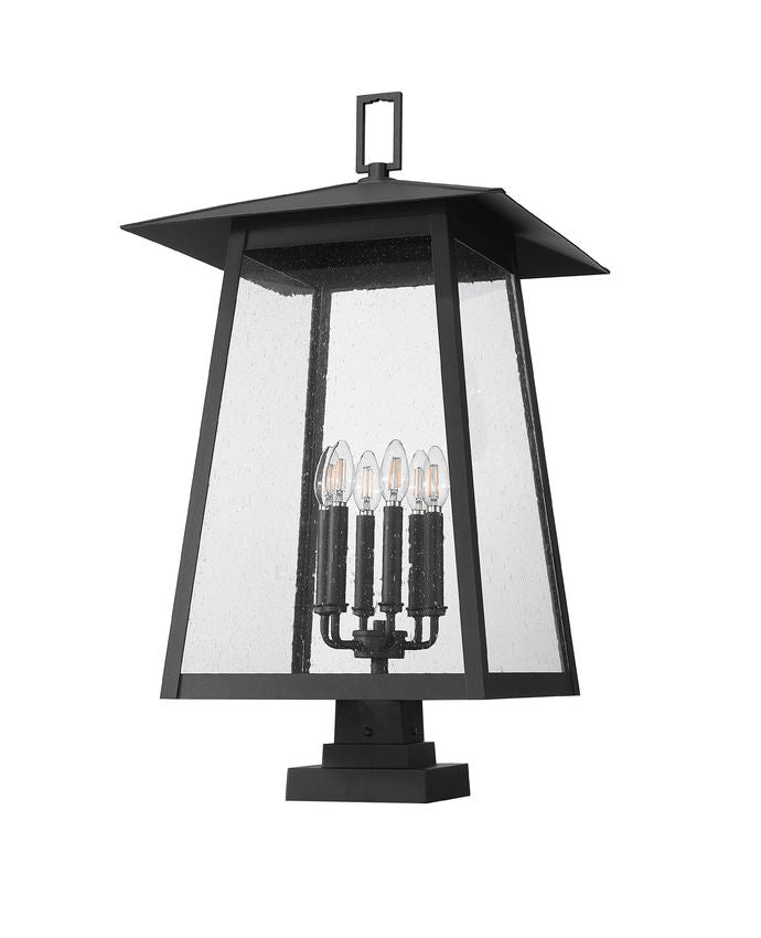 Z-Lite Rainer 5015PHXXLS-SQPM-BK 6-Light Black Aluminum Outdoor Pier Mount Fixture With Clear Seedy Glass Shade