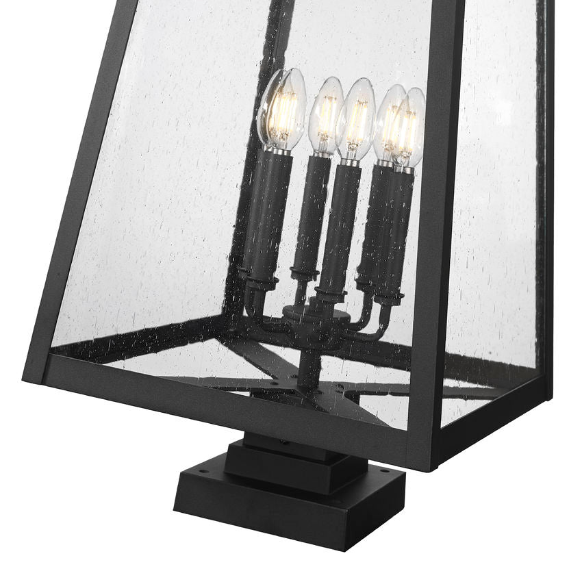 Z-Lite Rainer 5015PHXXLS-SQPM-BK 6-Light Black Aluminum Outdoor Pier Mount Fixture With Clear Seedy Glass Shade
