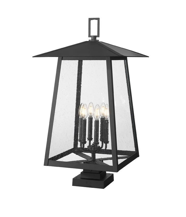 Z-Lite Rainer 5015PHXXLS-SQPM-BK 6-Light Black Aluminum Outdoor Pier Mount Fixture With Clear Seedy Glass Shade