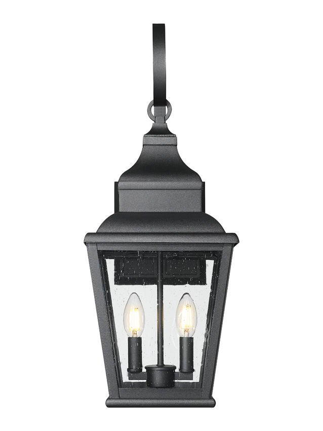 Z-Lite Raphael 2-Light Sand Black Aluminum Frame Clear Seedy Glass Shade Outdoor Wall Light