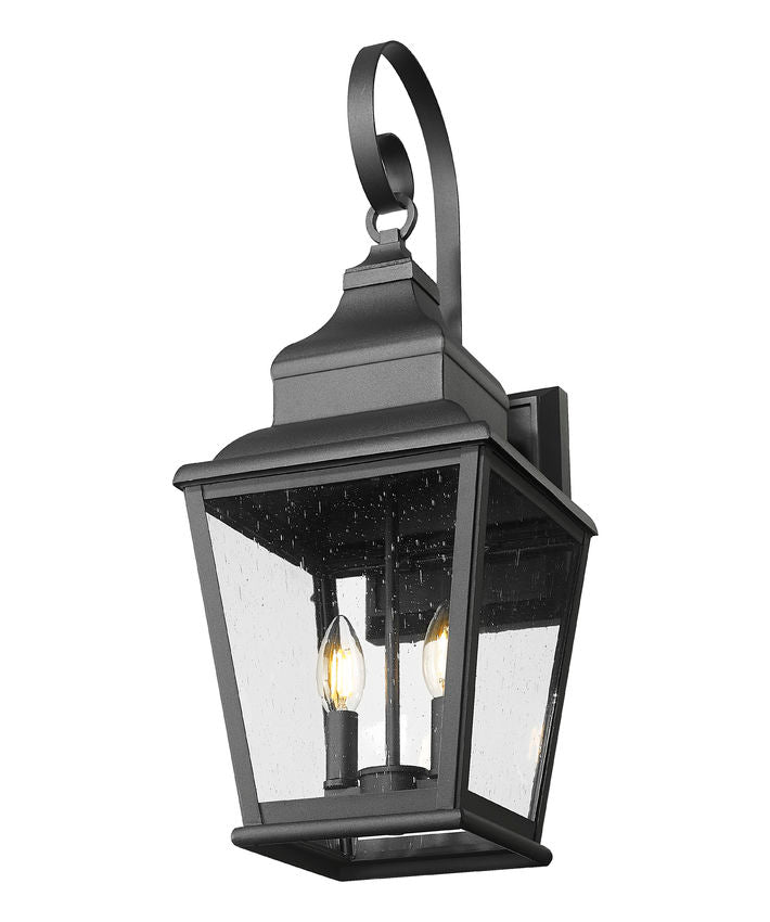 Z-Lite Raphael 2-Light Sand Black Aluminum Frame Clear Seedy Glass Shade Outdoor Wall Light