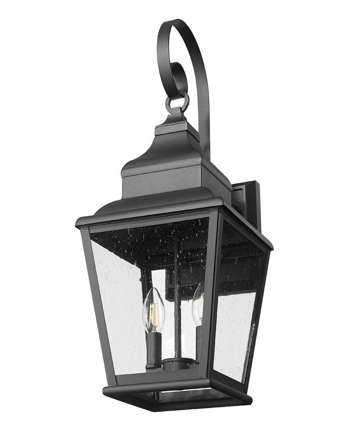 Z-Lite Raphael 2-Light Sand Black Aluminum Frame Clear Seedy Glass Shade Outdoor Wall Light