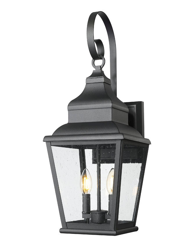 Z-Lite Raphael 2-Light Sand Black Aluminum Frame Clear Seedy Glass Shade Outdoor Wall Light