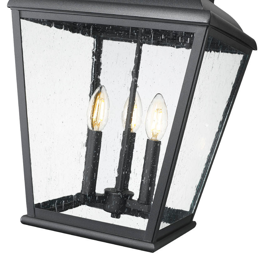 Z-Lite Raphael 3-Light Sand Black Aluminum Frame Clear Seedy Glass Shade Outdoor Chain Mount Ceiling Fixture
