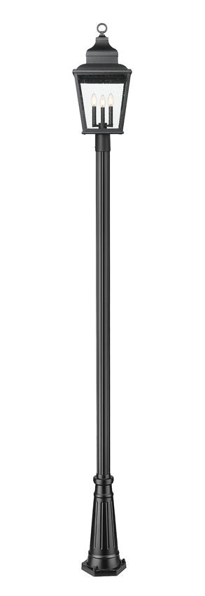 Z-Lite Raphael 3-Light Sand Black Aluminum Frame Clear Seedy Glass Shade Outdoor Post Mounted Fixture