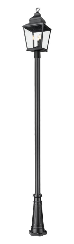 Z-Lite Raphael 3-Light Sand Black Aluminum Frame Clear Seedy Glass Shade Outdoor Post Mounted Fixture