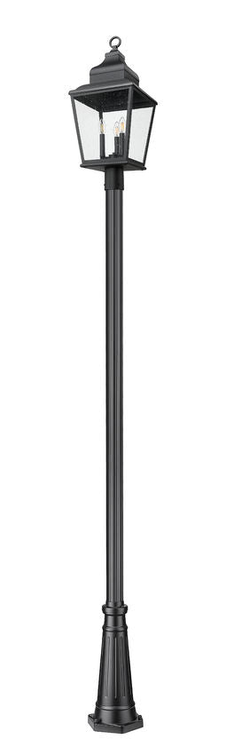 Z-Lite Raphael 3-Light Sand Black Aluminum Frame Clear Seedy Glass Shade Outdoor Post Mounted Fixture