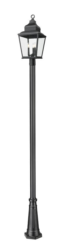 Z-Lite Raphael 3-Light Sand Black Aluminum Frame Clear Seedy Glass Shade Outdoor Post Mounted Fixture