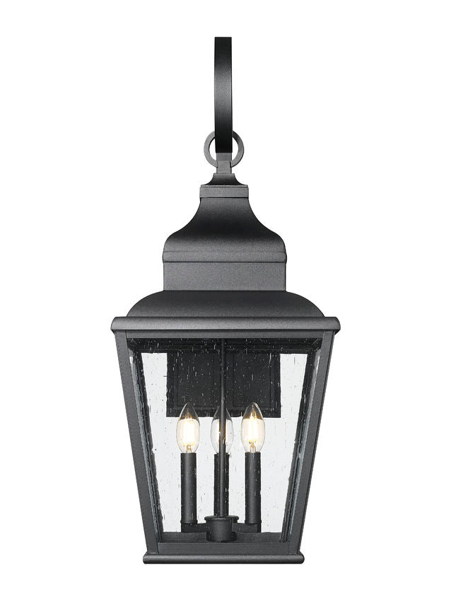 Z-Lite Raphael 3-Light Sand Black Aluminum Frame Clear Seedy Glass Shade Outdoor Wall Light