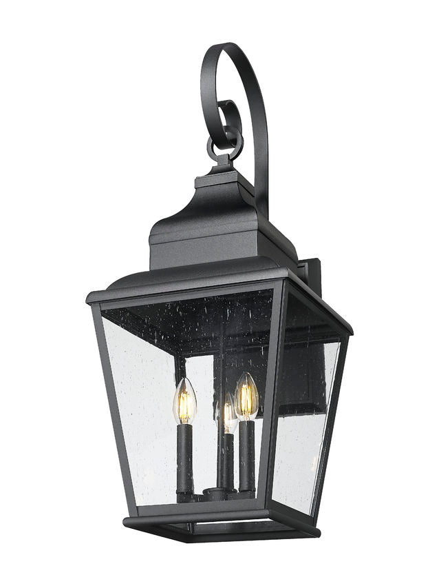 Z-Lite Raphael 3-Light Sand Black Aluminum Frame Clear Seedy Glass Shade Outdoor Wall Light