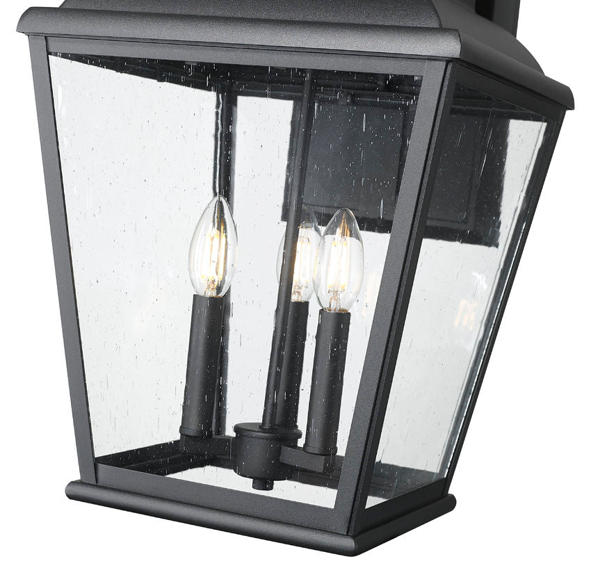 Z-Lite Raphael 3-Light Sand Black Aluminum Frame Clear Seedy Glass Shade Outdoor Wall Light
