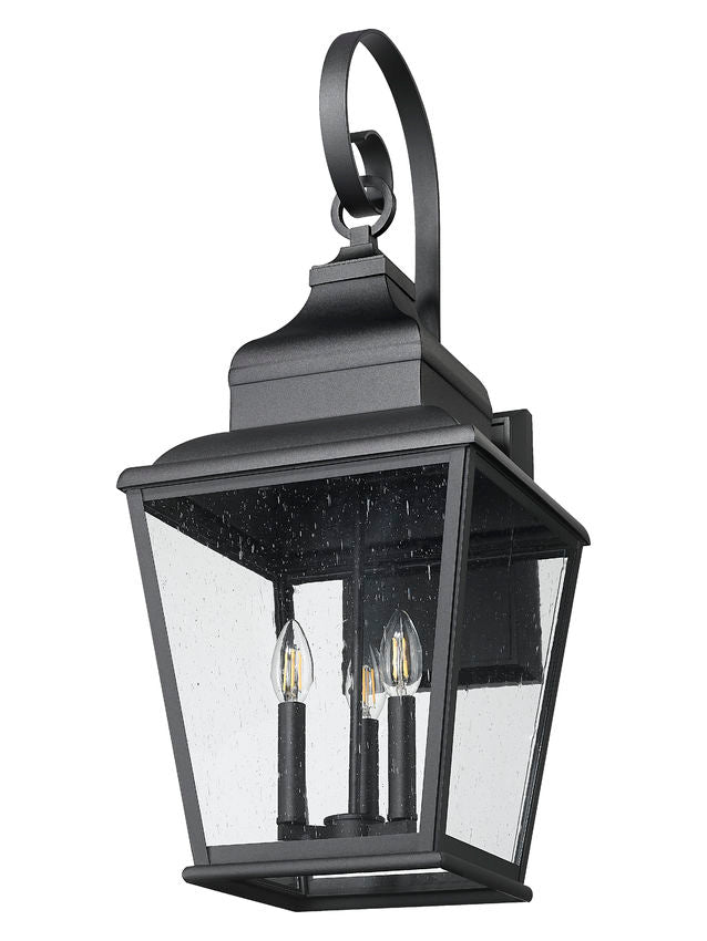 Z-Lite Raphael 3-Light Sand Black Aluminum Frame Clear Seedy Glass Shade Outdoor Wall Light