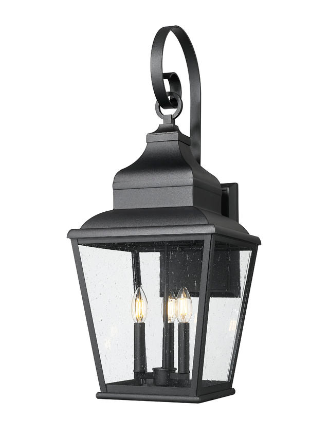 Z-Lite Raphael 3-Light Sand Black Aluminum Frame Clear Seedy Glass Shade Outdoor Wall Light