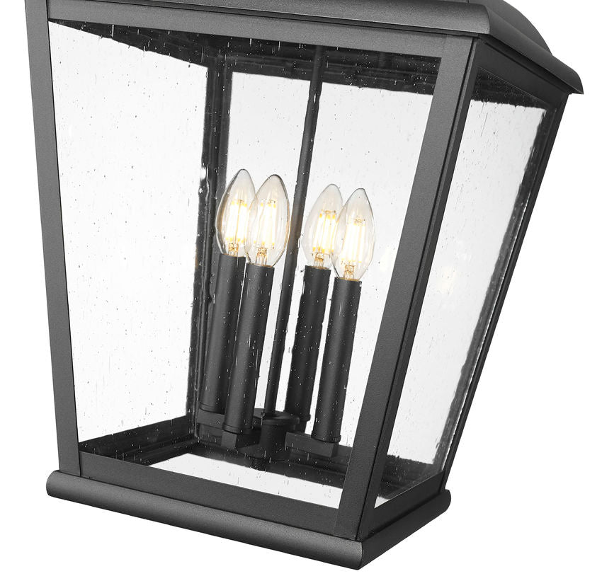 Z-Lite Raphael 4-Light Sand Black Aluminum Frame Clear Seedy Glass Shade Outdoor Chain Mount Ceiling Fixture