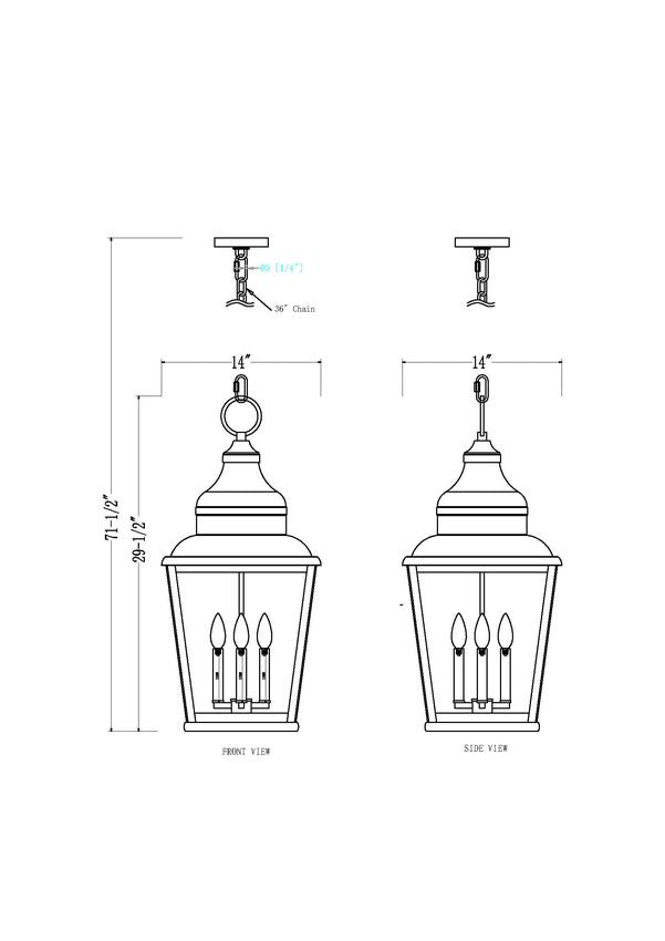 Z-Lite Raphael 4-Light Sand Black Aluminum Frame Clear Seedy Glass Shade Outdoor Chain Mount Ceiling Fixture