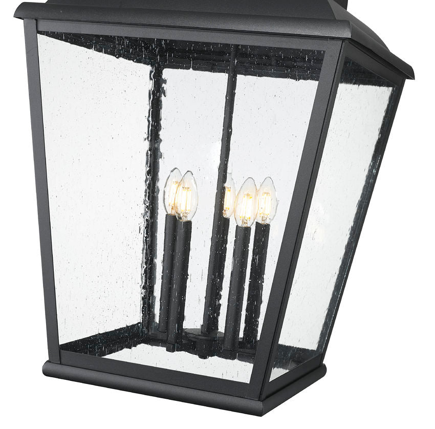 Z-Lite Raphael 5-Light Sand Black Aluminum Frame Clear Seedy Glass Shade Outdoor Chain Mount Ceiling Fixture
