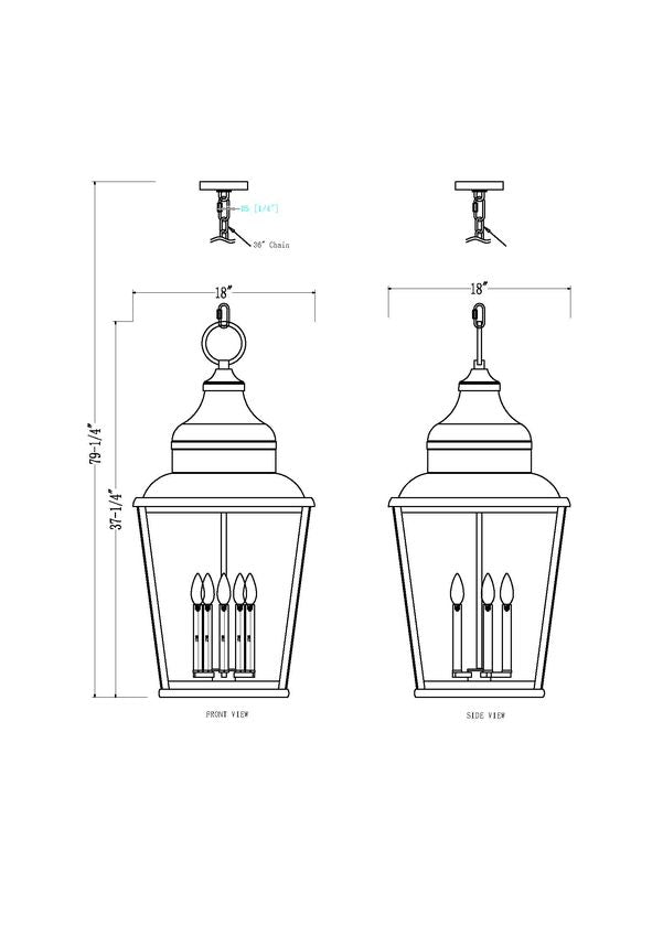 Z-Lite Raphael 5-Light Sand Black Aluminum Frame Clear Seedy Glass Shade Outdoor Chain Mount Ceiling Fixture