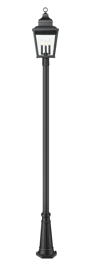 Z-Lite Raphael 5029PHBR-519P-BK 3-Light Sand Black Aluminum Frame Clear Seedy Glass Shade Outdoor Post Mounted Fixture
