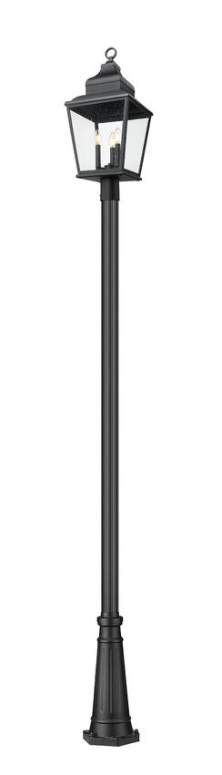Z-Lite Raphael 5029PHBR-519P-BK 3-Light Sand Black Aluminum Frame Clear Seedy Glass Shade Outdoor Post Mounted Fixture