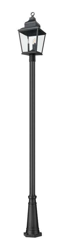Z-Lite Raphael 5029PHBR-519P-BK 3-Light Sand Black Aluminum Frame Clear Seedy Glass Shade Outdoor Post Mounted Fixture