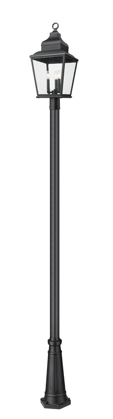 Z-Lite Raphael 5029PHBR-519P-BK 3-Light Sand Black Aluminum Frame Clear Seedy Glass Shade Outdoor Post Mounted Fixture