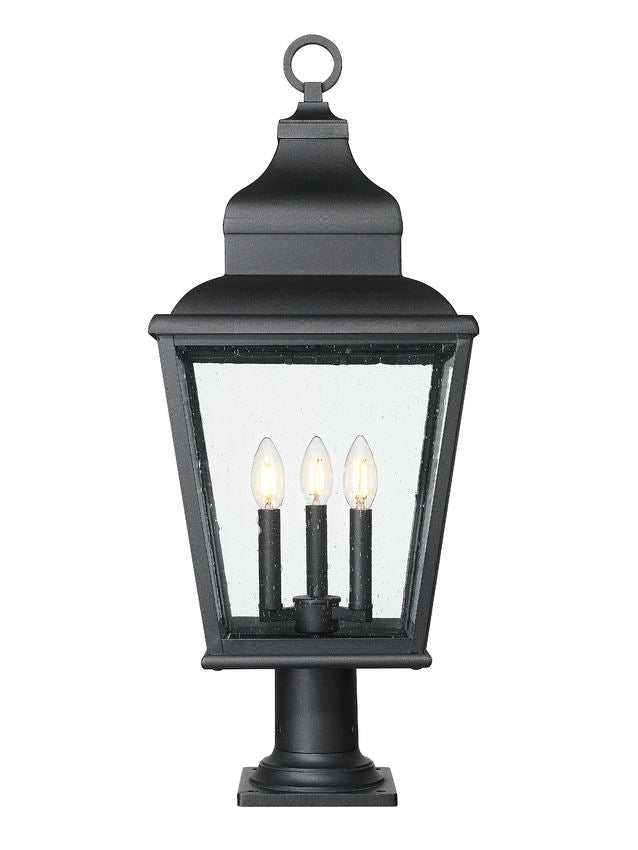 Z-Lite Raphael 5029PHBR-533PM-BK 3-Light Sand Black Aluminum Frame Clear Seedy Glass Shade Outdoor Pier Mounted Fixture