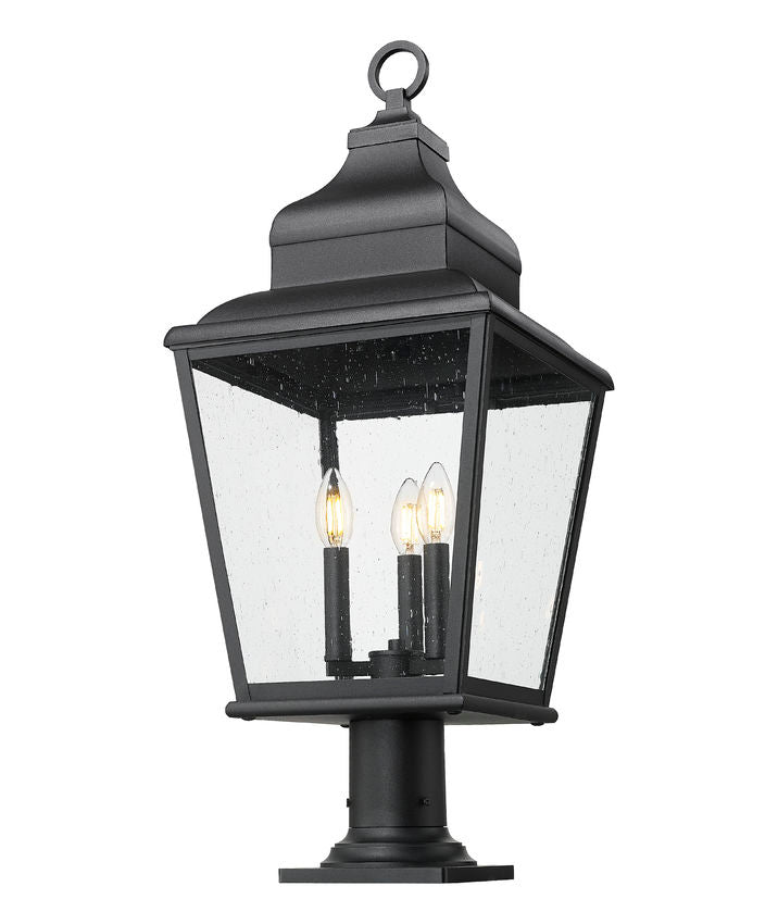 Z-Lite Raphael 5029PHBR-533PM-BK 3-Light Sand Black Aluminum Frame Clear Seedy Glass Shade Outdoor Pier Mounted Fixture