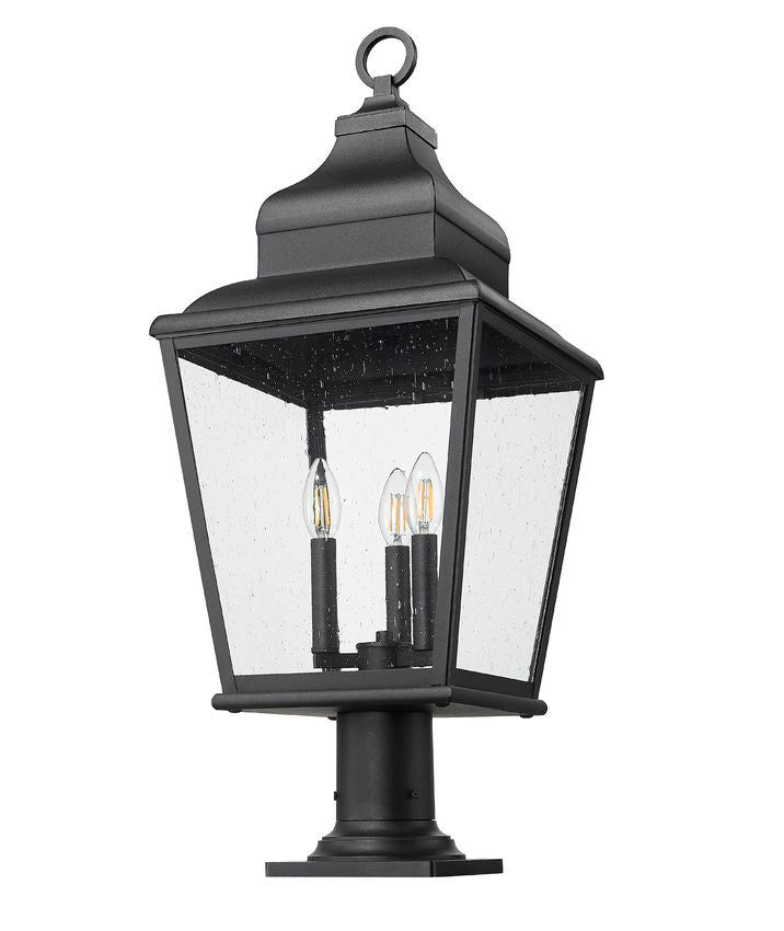 Z-Lite Raphael 5029PHBR-533PM-BK 3-Light Sand Black Aluminum Frame Clear Seedy Glass Shade Outdoor Pier Mounted Fixture