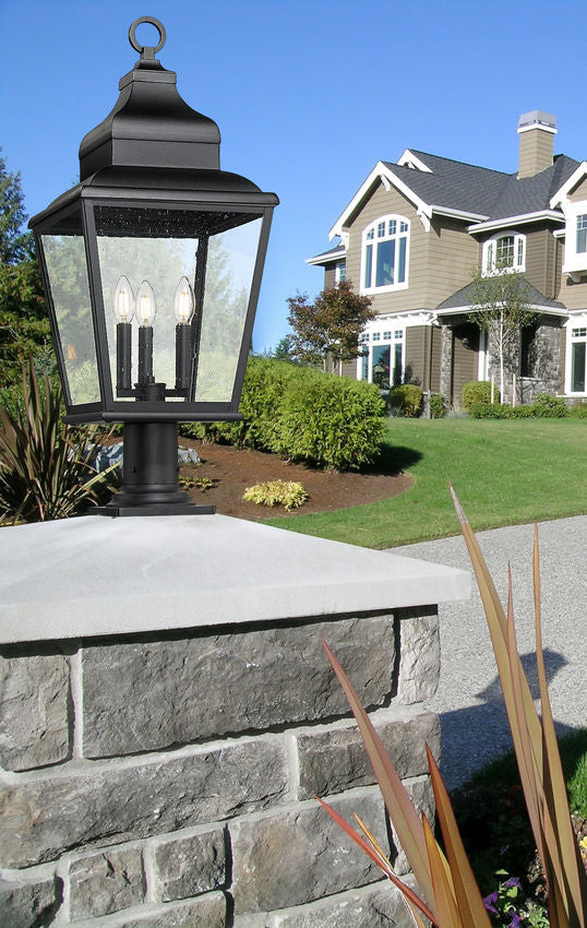 Z-Lite Raphael 5029PHBR-533PM-BK 3-Light Sand Black Aluminum Frame Clear Seedy Glass Shade Outdoor Pier Mounted Fixture