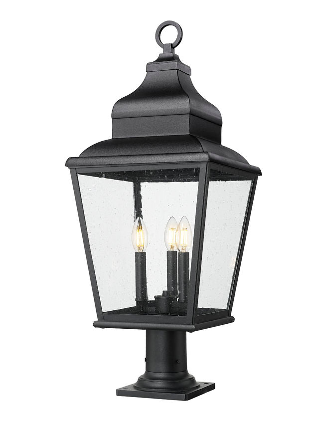 Z-Lite Raphael 5029PHBR-533PM-BK 3-Light Sand Black Aluminum Frame Clear Seedy Glass Shade Outdoor Pier Mounted Fixture