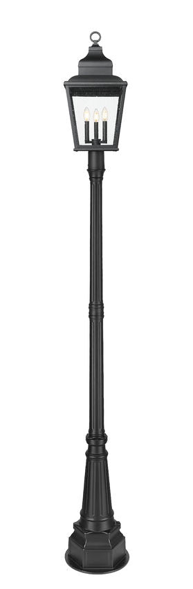 Z-Lite Raphael 5029PHBR-564P-BK 3-Light Sand Black Aluminum Frame Clear Seedy Glass Shade Outdoor Post Mounted Fixture