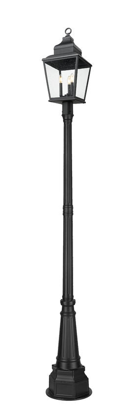 Z-Lite Raphael 5029PHBR-564P-BK 3-Light Sand Black Aluminum Frame Clear Seedy Glass Shade Outdoor Post Mounted Fixture